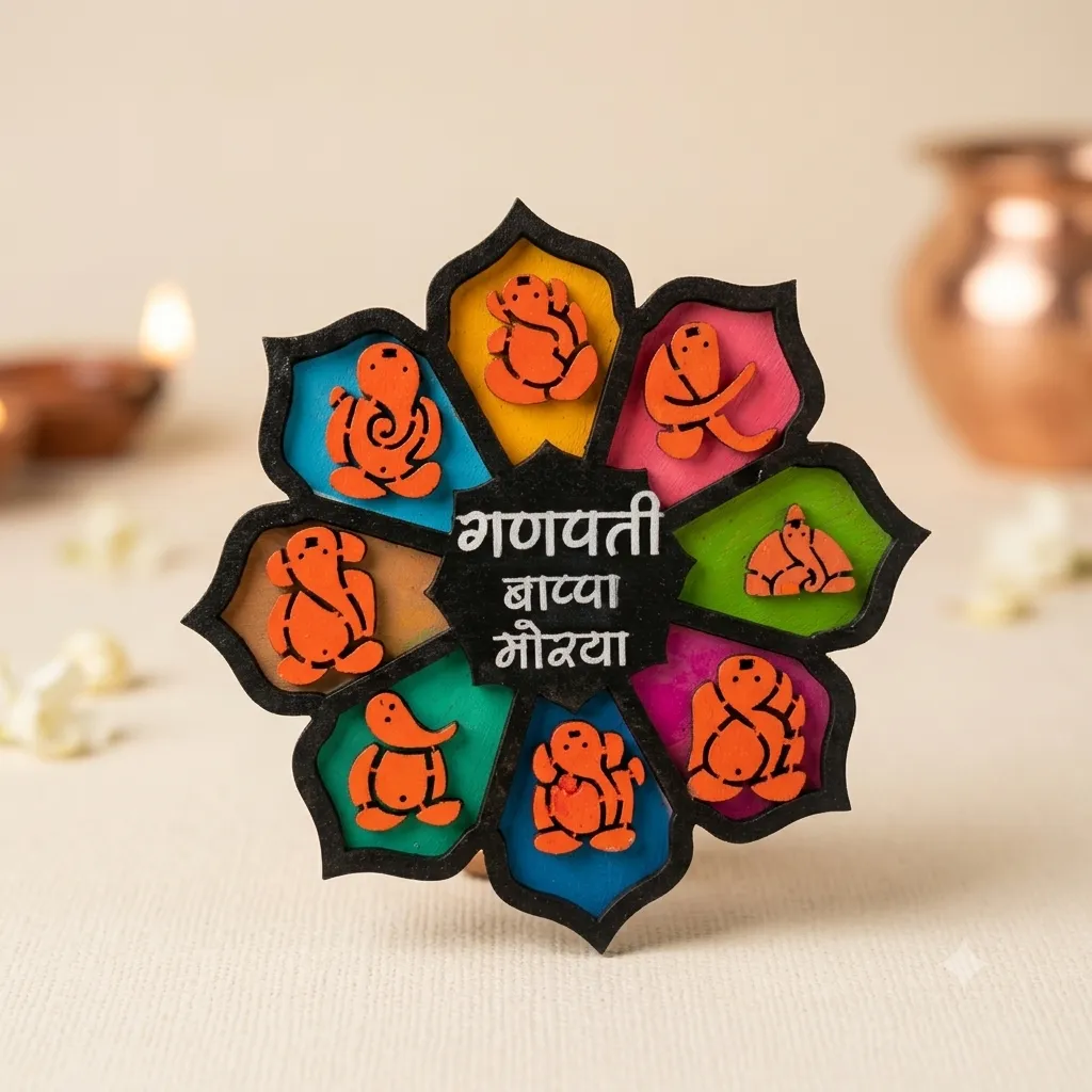 Ashtavinayak Ganpati MDF Fridge Magnet & Table Decor